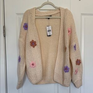 Lea & Viola Cream Cardigan with Floral Accents
